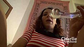 i’m goin crazy with this huge glass dildo in charlie’s butt