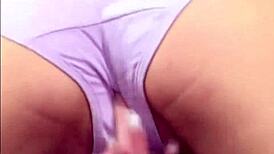 These tiny pvc panties look so cute on the brunette babe in lingerie