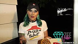 Pizza slut delivery service with cowgirl riding and big cock! 😈