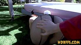 Lingerie teens ride cock and get fingered at party