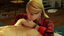 Rachel gives deep blowjob with big tits