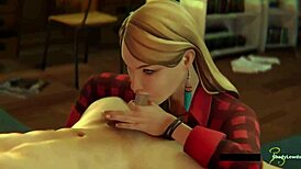 Rachel gives deep blowjob with big tits