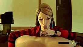 Rachel gives deep blowjob with big tits