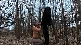 topless thick girl sucks cock in public park