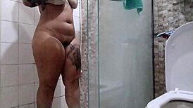 i orgasm washing my hairy pussy and ass in the shower