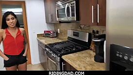 Asian stepdaughter Ember Snow loves riding stepfather's big dick.