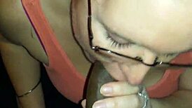 Husband watches wife swallow black cock.