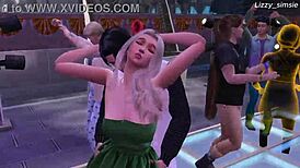 Horny stepsister rides stepbrother and stranger in wild Sims 4 3D animated threesome