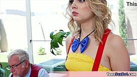 Horny old dude gives sexrobot her first blowjob!