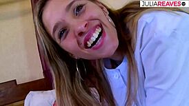 wow, this sexy doctor gets drilled hard in her pink pussy