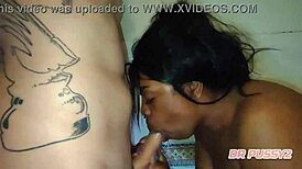 how does ebony wife handle monster cock deepthroat in steamy bathroom?