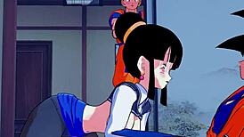 Chichi fucking Gohan and Goku, damn threesome milf step in Dragon Ball, u gotta see full hr movie!