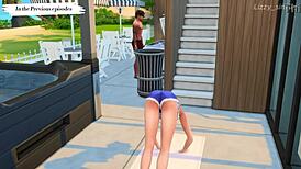 Horny stepsister rides stepbrother and stranger in wild Sims 4 3D animated threesome