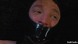 Busty domme in lingerie whips bound man