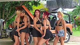 Latina bitches lick big asses in lesbian threesome