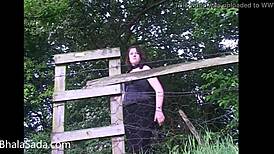 British babe strips nude outdoors