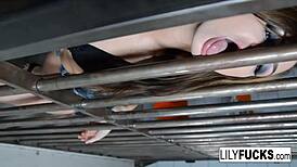 Lily fingers her wet pussy while detained in jail