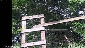 British babe strips nude outdoors