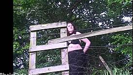 British babe strips nude outdoors