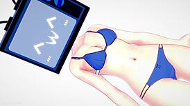 This perverted TV woman in bikini got stuck under bed craving action.