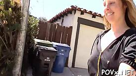 Busty teen loves rough POV blowjob action