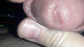 Masturbation session with a massive cock up close