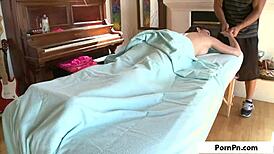 brunette teen jennifer gets a facial after hardcore blowjob and massage