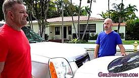 Sucking Monster Cock! Teen 18+ Brunette Bent Over in Old And Young 18+ Four Some Gets Cum Dumped!