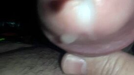Masturbation session with a massive cock up close