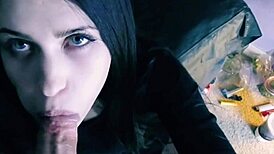 did the guy cum on her face after blowjob?