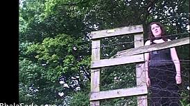 British babe strips nude outdoors