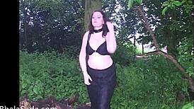 British babe strips nude outdoors