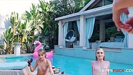 pool packed with lesbians having a wild orgy today