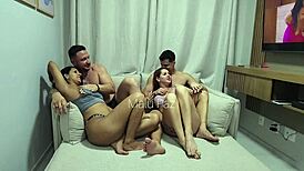 Friends Invite For Movie, But Bend Pretty Latinas Over For Quick Cunilingus.