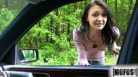 belle claire, a stranded teen, gets into some hardcore action with natural tits.