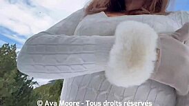 French BBW Cums Hard with Toy in Ass Outdoors in Snow