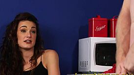 Clothed brunette watchin me, dang I’m so turned on!