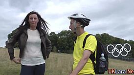 Mature British woman in stockings gets facial cumshot outdoors!