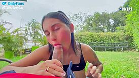 Colombian Couple Has Passionate Sex In The Park, Removing Condom For Creampie