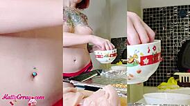 Busty girl teases and oils her body solo