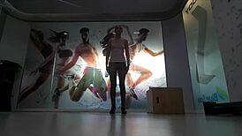 Cute Blonde Teen Warms Up at Gym, Stretching Seductively.