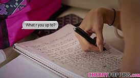 Does the teenage blonde ride and jerk that big dick?