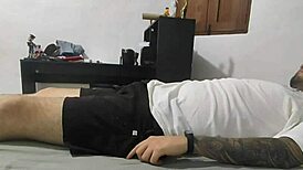 My stepsister sneaks in and sucks my dick while I rest