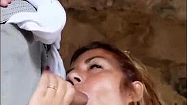 MILF WIFE SUCKS MONSTER COCK OUTDOOR