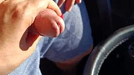 Blonde Couple's Public Handjob In Car Ends With Cumshot!