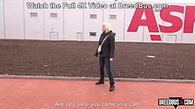 I drive in the breedbus to help blonde find her car with muff diving.