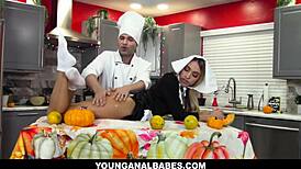 Chef Nicky Rebel oils and massages Khloe Kapri’s ass during their steamy cooking show