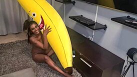 Tattooed Desi Slut Humps Big Banana in Close-Ups!