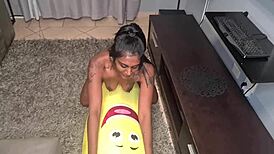 Tattooed Desi Slut Humps Big Banana in Close-Ups!