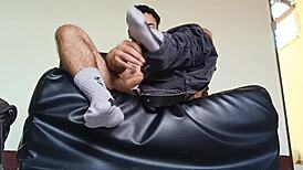 young man strips naked and reaches orgasm